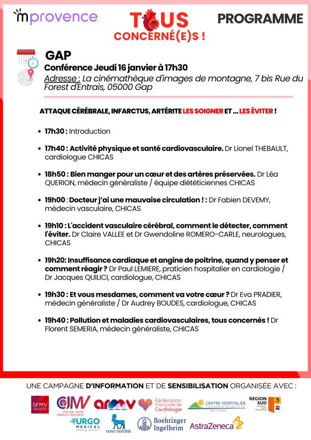programme conférence cardio 16 janvier 2025 gap