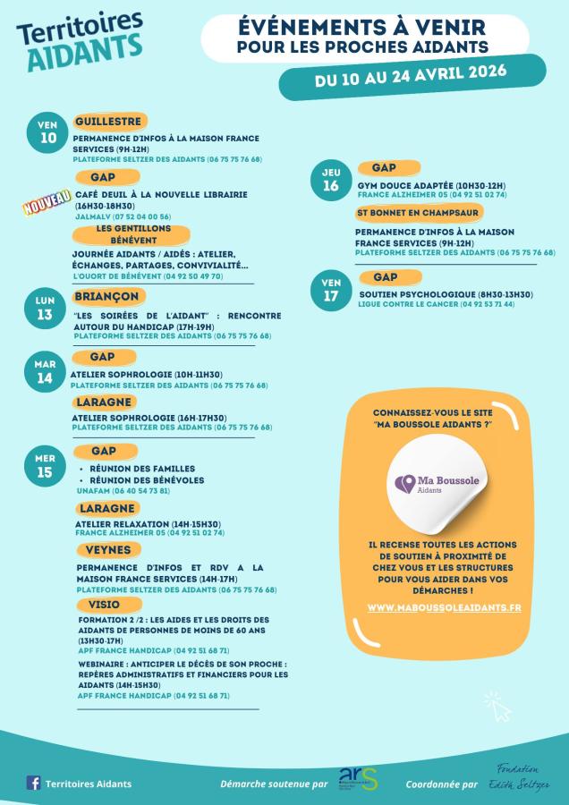 agenda avril territoire des Aidants