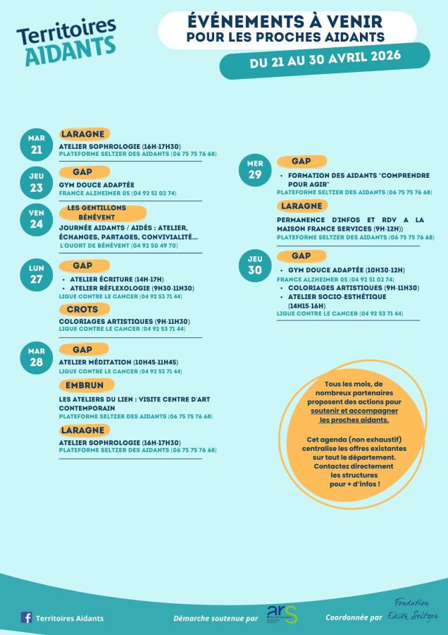 agenda avril territoire des Aidants