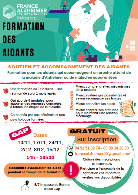 Formation des aidants rentrée 2026 par France Alzheimer 05