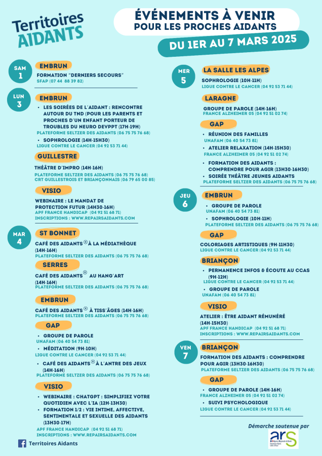 programme Territoire des aidants du 01 au 7 mars 2025