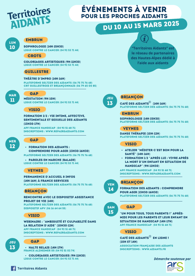Programme Territoire des aidants du 10 au 15 mars 2025
