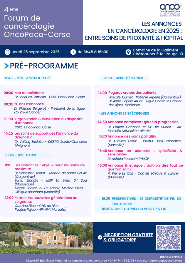 Pré-programme 4ème forum régional de cancérologie ONCOPACA CORSE