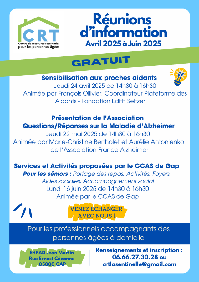 réunions d'information CRT la Sentinelle d'avril à juin 2025