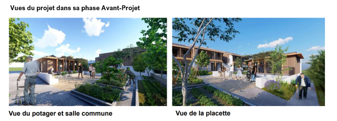 vues du projet: depuis le potager et de la placette